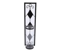 BAFOVY Portacandele da Parete Vintage, Confezione da 2 Applique in Ferro e Vetro con Lavorazione Traforata per Arredamento Rustico Country, Modelli di Luce Distribuita Trasparente (BLACK)