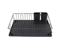 BAFOVY Scolapiatti Scolapiatti in Filo di Ferro con in ABS 43 X 31 X 10 Cm Piatto da Appoggio Compatto Ciotola Organizzatore di Tazze per Appartamento Casa Lavello Uso Laterale (BLACK)