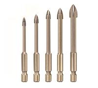 BAFOVY Set di Punte da Trapano Universali Punta da Trapano in Carburo di Lega 5 Pezzi Set di Punte Multifunzionali da 3 Mm a 12 Mm Gambo Esagonale per Vetro Ceramica Piastrelle Parete Legno Foratura