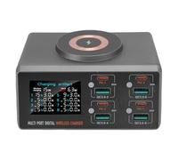 BAFOVY Stazione di Ricarica Multiporta, Caricabatterie da 65 W con Display LCD, Caricabatterie PD Wireless Ultra Veloce a 9 Porte per Dormitori di Uffici Domestici (Spina europea)