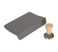 BAFOVY Tappetino per Pressatura del caffè con Pressino per caffè, Set di Cuscinetti per Pressatura in Silicone con Manico in Legno di Faggio, 8,5 X 6,0 X 1,5 Pollici, Bordo a 90 Gradi, Base Piatta