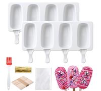 Bafutayawa Cakesicle Stampi in Silicone Set da 2 Forme per Espositore di Ghiaccioli e Cake Pop con Bastoncini di Legno e Sacchetti Stampo in Silicone per Dessert Lollipop Bianco