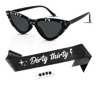 Bafutayawa Decorazioni per Il 30° Compleanno, 30° Compleanno Donna, Set Fascia e Occhiali da Sole Dirty 30, Deco per Il 30° Compleanno Donna, Outfit Festa con Fascia Glitter Nera e Regalo