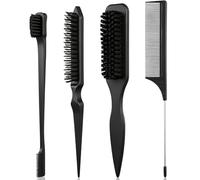 Bafutayawa Sleek Spazzola Set 4 Pezzi Pettine e Spazzola per Capelli Pettine per Styling per Sl hignon Baby Hair Controllo Pettine Bouffant Accessori Parrucchiere Nero