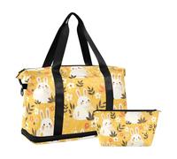 Bagagli da viaggio durante la notte allenamento con trappola regolabile per viaggio impermeabile, giallo carino bianco coniglietti safari