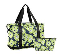 Bagagli Viaggi Weekender Borsone Tote Bag con Trappola Regolabile per Porta 2 Pz Set Margherita Verde Lime e Blu Navy, Margherita verde lime e blu navy