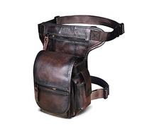 Bagaglia per le gambe di moto regolabile Borsa a tracolla casual da uomo in vera pelle, design alla moda, multifunzione, con cintura, marsupio, borsa a gamba cadente(Dark Brown)
