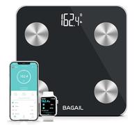 BAGAIL Bilancia intelligente digitale, misura peso, IMC, grasso corporeo. Con app smartphone, capacità 180 kg. Nero.