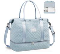 BAGAIL Borsone da viaggio - Borsa da viaggio - Borsa da palestra con tasca bagnata, borsa per la mamma per lavoro e consegna, B-Griglia-Azzurro, Extra Large, Borsa da viaggio aggiornata