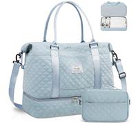 BAGAIL Borsone da viaggio - Borsa da viaggio - Borsa da palestra con tasca bagnata, borsa per la mamma per lavoro e consegna, A-griglia-blu chiaro, Extra Large Set, Borsa da viaggio aggiornata + borsa