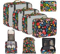 BAGAIL Cubi da Imballaggio per Valigia Set 8 Pezzi, Organizzatori Leggeri per Bagagli e Accessori da Viaggio, Fiori nero