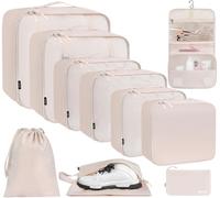 BAGAIL Set da 10 cubi da viaggio di varie dimensioni Organizer da viaggio per accessori da viaggio Bagaglio a mano Valigia - Crema