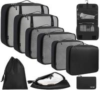 BAGAIL Set da 10 cubi da viaggio di varie dimensioni Organizer da viaggio per accessori da viaggio Bagaglio a mano Valigia - Nero
