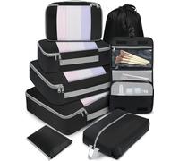 BAGAIL Set di 8 cubi da viaggio di varie dimensioni Organizer da viaggio per accessori da viaggio Bagaglio a mano Valigia - Nero