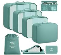 BAGAIL Set di 8 Organizer per Valigie, Organizzatori da Viaggio con Rete Traspirante e Sacca per Scarpe, Organizzatori in Nylon Leggero per Bagagli, 9 Colori - Blu