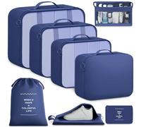 BAGAIL Set di 8 Organizer per Valigie, Organizzatori da Viaggio con Rete Traspirante e Sacca per Scarpe, Organizzatori in Nylon Leggero per Bagagli, 9 Colori - Blu nawy