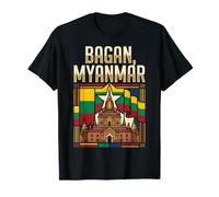 Bagan, Bandiera Myanmar, templi antichi, Design Vintage da Viaggio Maglietta