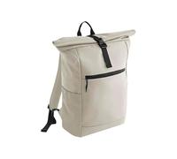 BagBase Athlux Roll-Top Zaino nero impermeabile con custodia imbottita per laptop da 16", chiusura a clip roll-top, tasche laterali in rete e dettagli riflettenti, personalizzabili, Pietra naturale