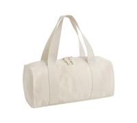 Bagbase Edit Canvas Duffle - Borsone da viaggio in poliestere riciclato naturale/blu navy, con scomparto principale con cerniera, tasca frontale a slittamento, manici morbidi in fettuccia ed etichetta