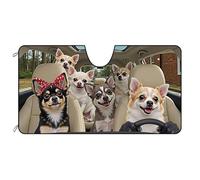 BAGEYOU Parasole anteriore per auto per cani, grazioso chihuahua, decorazione per veicoli, parasole per auto, riflettore, protezione solare, mantiene il veicolo fresco, 140 x 76 cm
