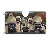 BAGEYOU Parasole per parabrezza anteriore auto per cani carino carlino decorazione parasole visiera raggi UV riflettente protezione solare, mantiene il veicolo fresco, 140 x 76 cm