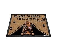 BAGEYOU Zerbino personalizzato con cane che sbircia Cocker Spaniel No Need to Knock I Konw You're Here, tappetino da pavimento 69 x 45 cm