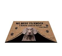 Bageyou - Zerbino personalizzato con nome di cane con il mio amore cane Weimaraner, tappetino di benvenuto, non c'è bisogno di bussare I know you're here, 27,5 x 17,7 cm