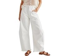 Baggy Jeans a gamba larga Barrel Jeans da donna a vita media, pantaloni in denim cropped Raw Hem Boyfriend jeans da donna casual streetwear, bianco, M