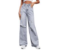 Baggy Jeans da Donna a Vita Alta, Jeans da Donna a Gamba Larga Gamba Larga Jeans Gotico Baggy Denim Pantaloni a Vita Alta Punk Sciolti Diritti Streetwear Jeans Eleganti Donna per Ogni Occasione