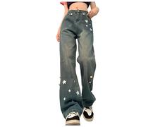 Baggy Jeans da Donna a Vita Alta, Jeans Palazzo Donna Gamba Larga Jeans Gotico Baggy Denim Pantaloni a Vita Alta Punk Sciolti Diritti Streetwear Jeans Donna Estivi per Ogni Occasione