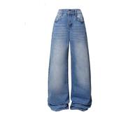 Baggy Jeans Da Ragazza, Jeans Da Ragazza Larghi a Vita Alta Elasticizzati Gamba Larga Vintage Boyfriend Gambe Strappate Con Buchi Strappati Casual Jeans Taglie Forti Per Attività All'aria Aperta