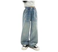 Baggy Jeans da Ragazza,Pantalone in Tinta Unita Elastica Pantaloni lavati Hip Hop per Adolescenti Casual attività all'Aria Aperta Vintage invecchiati Primaverili e Autunnali