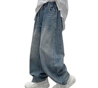Baggy Jeans da Ragazzo Pantaloni in Denim Dritti Rilassati con Elastico Vita Vintage Y2k Streetwear Larghi Hip Hop Bambino Largo Comodo Casual Cowboy a Gamba