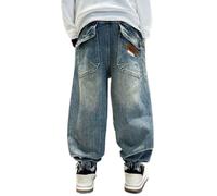 Baggy Jeans da Ragazzo Pantaloni in Denim retrò con Elastico Vita Vintage Y2k Streetwear Larghi Uomo e Taglio Dritto Cargo Large Casual Ideali per l'uso Quotidiano Lo Sport