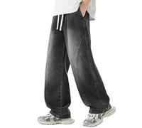 Baggy Jeans da uomo in vita elasticizzata, con coulisse, vestibilità larga, pantaloni da lavoro, casual, streetwear, pantaloni da skateboard, pantaloni vintage Y2K, O grigio., S