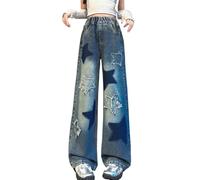 Baggy Jeans Ragazza Pantaloni in Denim Ampi con Vita Elastica Adolescente Ragazza Jeans Straight Pantaloni Lunghi con Tasche Moda Vintage Y2k Streetwear Outdoor Primavera Autunno