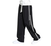 Baggy Pantaloni da jogging da uomo, dritti con strisce laterali, Y2k, alla moda, per skateboard, casual, semplici, pantaloni chino con elastico in vita, leggeri e larghi, O nero., L