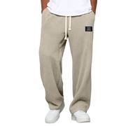 Baggy Pantaloni da jogging da uomo, per il tempo libero, lunghi a waffle, in cotone, per lo sport, da uomo, in vita elasticizzata, larga, gamba dritta, per autunno e inverno, leggeri, comodi e
