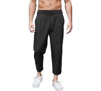 Baggy Pantaloni in lino, da uomo, in lino, taglie grandi, per il tempo libero, per il tempo libero, per le vacanze, la spiaggia, i giapponesi, Nero , 5XL