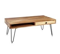 BAGLI - Tavolino da salotto in legno massiccio di acacia, larghezza 110 cm, design gambe in metallo, stile rustico