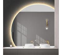 Bagno Antiappannamento Specchio Moderno 28 Pollici Retroilluminato con Luci Specchio da Parete Half Moon Specchio per Il Trucco Senza Cornice Dimmerabile A 3 Colori, Right Under Cut, 36x36/90x90CM