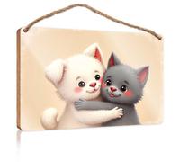 Bagno Appeso in Legno Segno Due Carini Amici Abbracciano Targa in Legno Backyard Decorazione Stanza (23 x 35 cm)