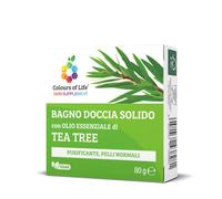 Bagno doccia solido con TEA TREE, azione purificante e rinfrescante, per tutti i tipi di pelle, pack eco-friendly, prodotto naturale, con pratico nastro in cotone 80g Colours of Life SKIN SUPPLEMENT