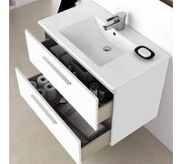Bagno Italia Mobile arredo bagno sospeso moderno cm 80 con 2 cassettoni lavandino e specchio inclusi bianco o cemento