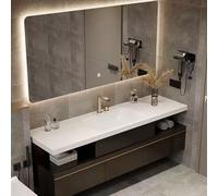 Bagno moderno da 172,7 cm con lavabo singolo in pietra sinterizzata Top LED Smart Mirror Soft Close Ders montaggio a parete design galleggiante ampio Sto per bagno principale Bianco h