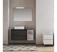 Bagno moderno sospeso 110 cm base doppio cassettone e specchiera CUBE3