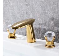 Bagno oro intero rame cristallo doppio manico lavabo a tre fori rubinetto caldo e freddo lavandino split rubinetto cascata fuori dall'acqua, oro chiaro