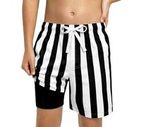 bagno per bambini e bambine, pantaloncini spiaggia a righe bicolore con tasche in rete, elastico in vita, protezione solare UPF 50 Plus, leggeri e traspiranti per l'estate, ideali (Black-b, 7-8 Years)