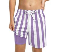 Bagno per Bambini e Bambine, Pantaloncini Spiaggia a Righe Bicolore con Tasche in Rete, Elastico in Vita, Protezione Solare UPF 50 Plus, Leggeri e Traspiranti per L'Estate, (Purple-B, 7-8 Years)