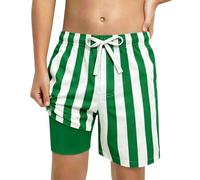 bagno per bambini e bambine, pantaloncini spiaggia a righe bicolore con tasche in rete, elastico in vita, protezione solare UPF 50 Plus, leggeri e traspiranti per l'estate, ideali (Green-B, 7-8 Years)